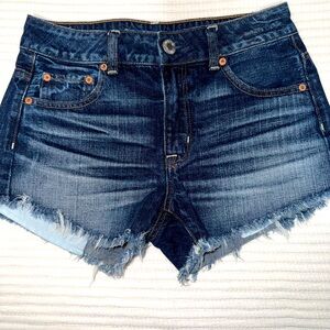 American Eagle Dark Blue Frayed Jean Shorts